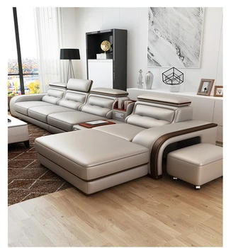 

Multifunctional whole sale corner Seater Genuine Leather Sofa Living Room Furniture with usb and speaker