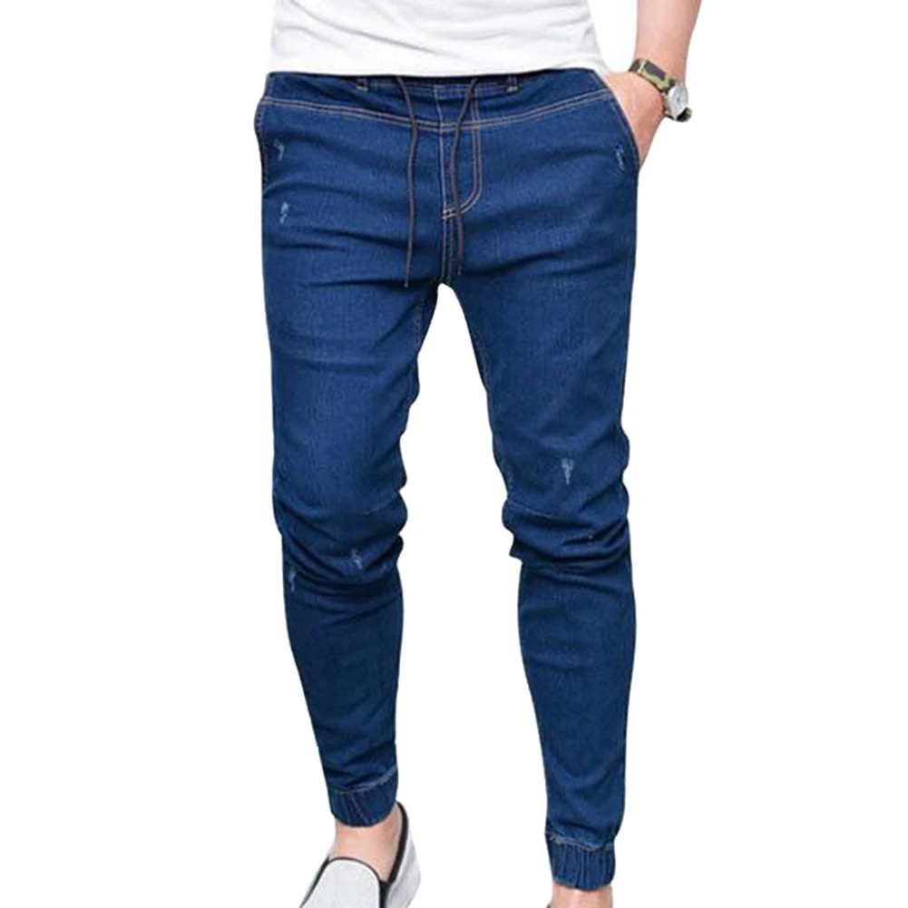 Fashion Men Ripped Skinny Jeans Stretch Destroyed Frayed Denim Pant with Zipper Pencil Pants Trousers Men Clothes