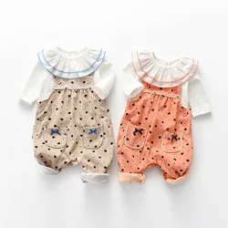 Ensemble de vêtements pour bébés filles jumeaux, tenues pour nouveau nés, manches longues, col à volants, salopette 2 pièces, printemps/automne 