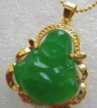 

Bijoux fantaisie livraison gratuite nouveau plaqué or vert jadeite bouddha pendentif collier + chaîne gratuite