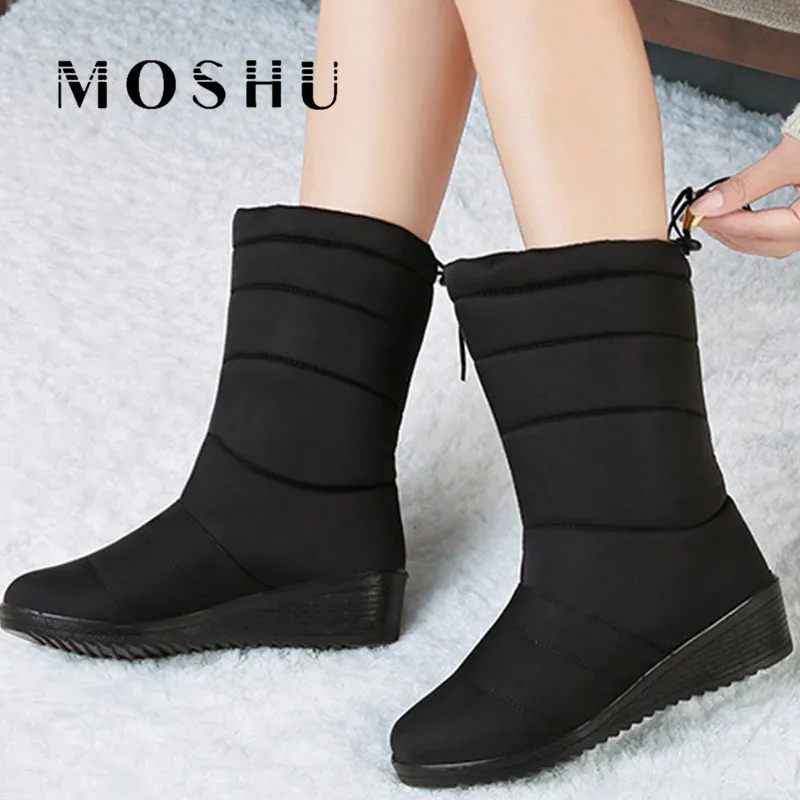 Buy Winter Women Boots Ankle Boots Down Snow Boots Waterproof Tassel Lady Elastic Band winter Shoes Woman Warm Fur Black Botas Mujer