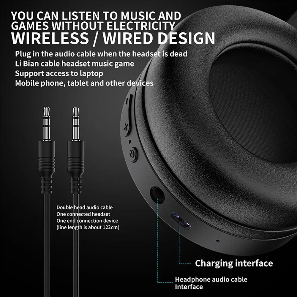 Gaming Headset Wired Dual Mode RGB Light Over Head Headphones Noise Cancelling for Laptop Mobile Phone Tablet Game