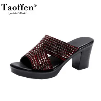 

Taoffen Women Sandals Shoes Fashion Low Platform Peep Toe Slippers Modern Square High Heels Casual Lady Footwear Size 35-41