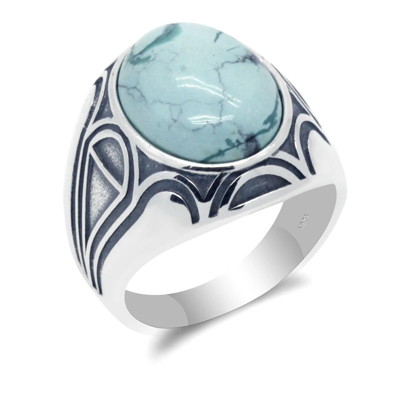 PROD 4000860818914 Natural Turquoise Stone Mens Ring 925 Sterling
Silver Original Band Window of God Design Ring for Men Turkish Party
Jewelry