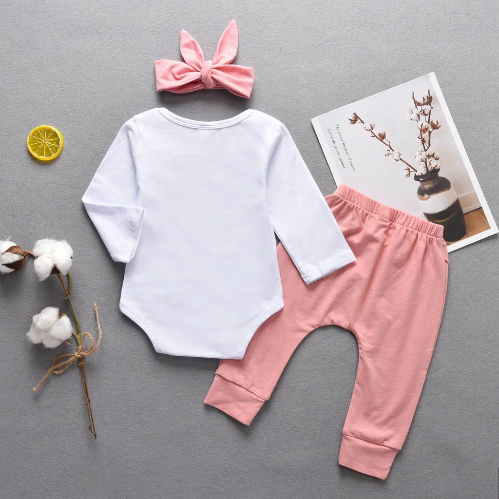 Одежда для маленьких девочек комплект из 3 предметов, Комбинезон С Рисунком Слона, боди+ штаны+ повязка на голову, комплект одежды для новорожденных, roupa infantil