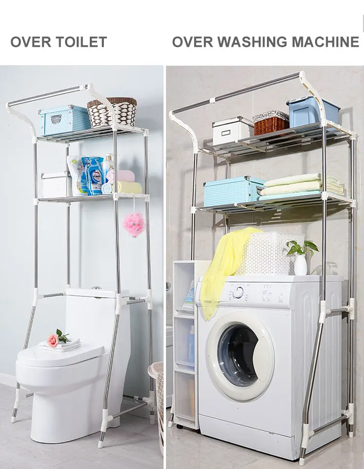 2TiersOverWashingMachineShelvesBathroomStorageRackOverToilet