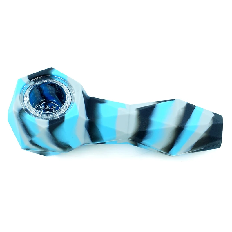 

15 pieces portable Silicone Hand Tobacco Smoking Pipe with Cap Bowl unbreakable Cigarette Filter Holder with glass bowl