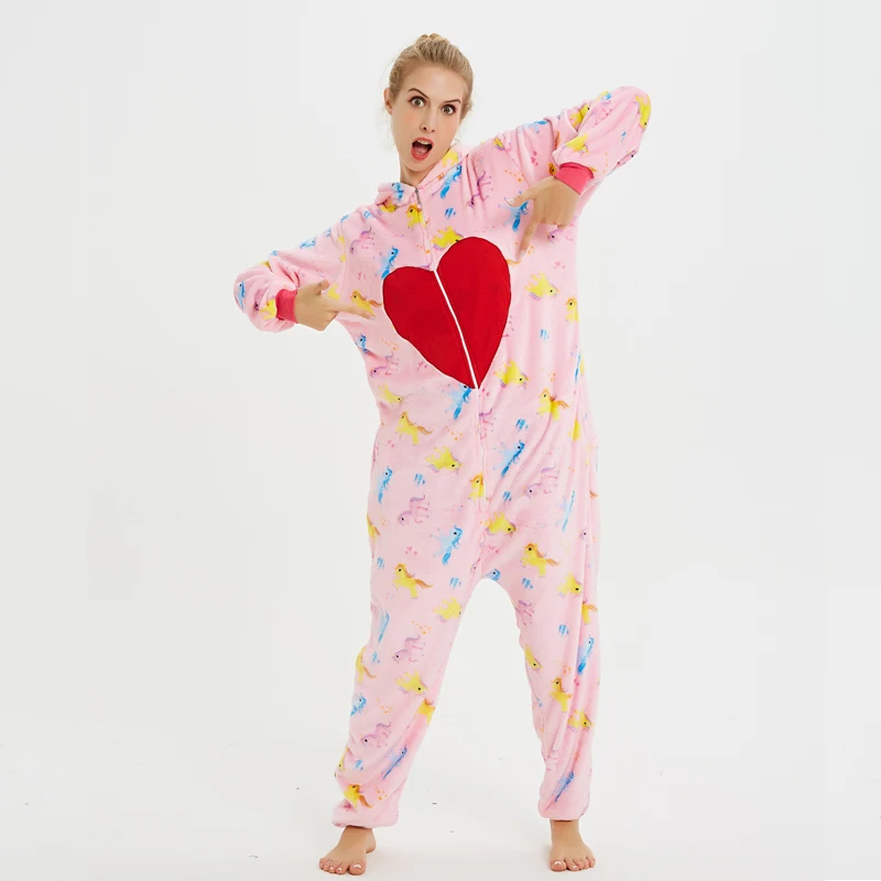 Кигуруми Единорог пижамы onesie для женщин Стич зимняя Фланелевая Пижама для взрослых Единорог пижамы в целом пара пижамы унисекс