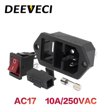 Eléctrico CA hembra 2 pin rojo LED 250V 4p interruptor basculante 10A fusible hombre mujer entrada conector de clavija 3 enchufe con pines IEC320 C14 2