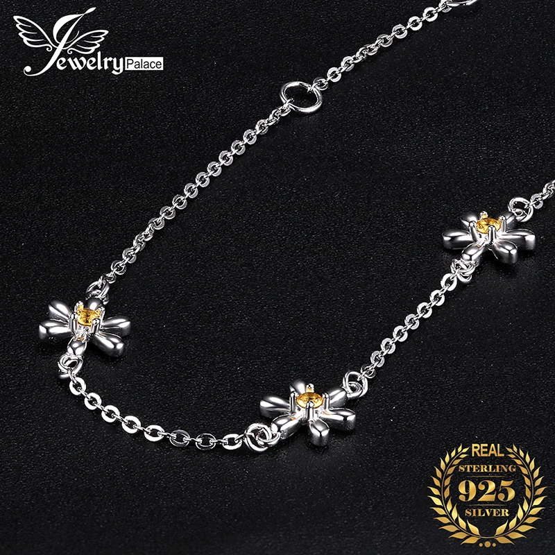 JewelryPalace цветок 0.1ct создан оранжевый сапфир лодыжки браслет 925 пробы Серебряная