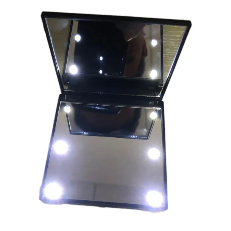 Зеркало для макияжа с квадратным зеркала с 6 маленький светодиодный свет аккумулятор трогать диммер работает подставка косметическое зеркало - Цвет: Черный
