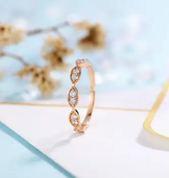 

Solid 14K Rose Gold Moissanite Milgrain Stackable Wedding Band for Women Bridal Jewelry