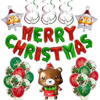 

2021 Christmas Balloon Festival Red Green Merry Christmas Letters 12 Inch Full Print Latex Balloon Set Room Decoration