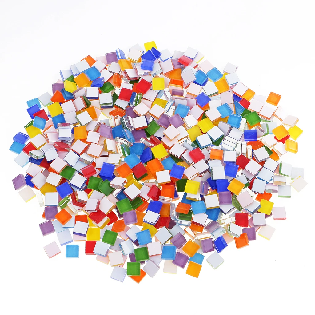 390 Piece Multicolor Square Vitreous Glass Mosaic Tiles Tessera for DIY Crafts 10x10mm