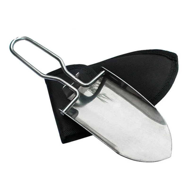 

Lightweight Small Stainless Steel Foldable Collapsible Handy Camping Shovel For Gardening And Potting Multi-Tool With Bag