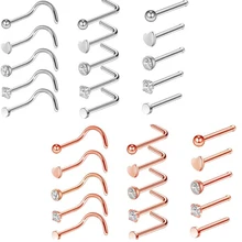 5 шт. хирургическая сталь Сердце Звезда Цирконий нос Резьбовое кольцо L розовое золото нос шпилька фиксатор держатель пирсинг ювелирные изделия для тела 20 г