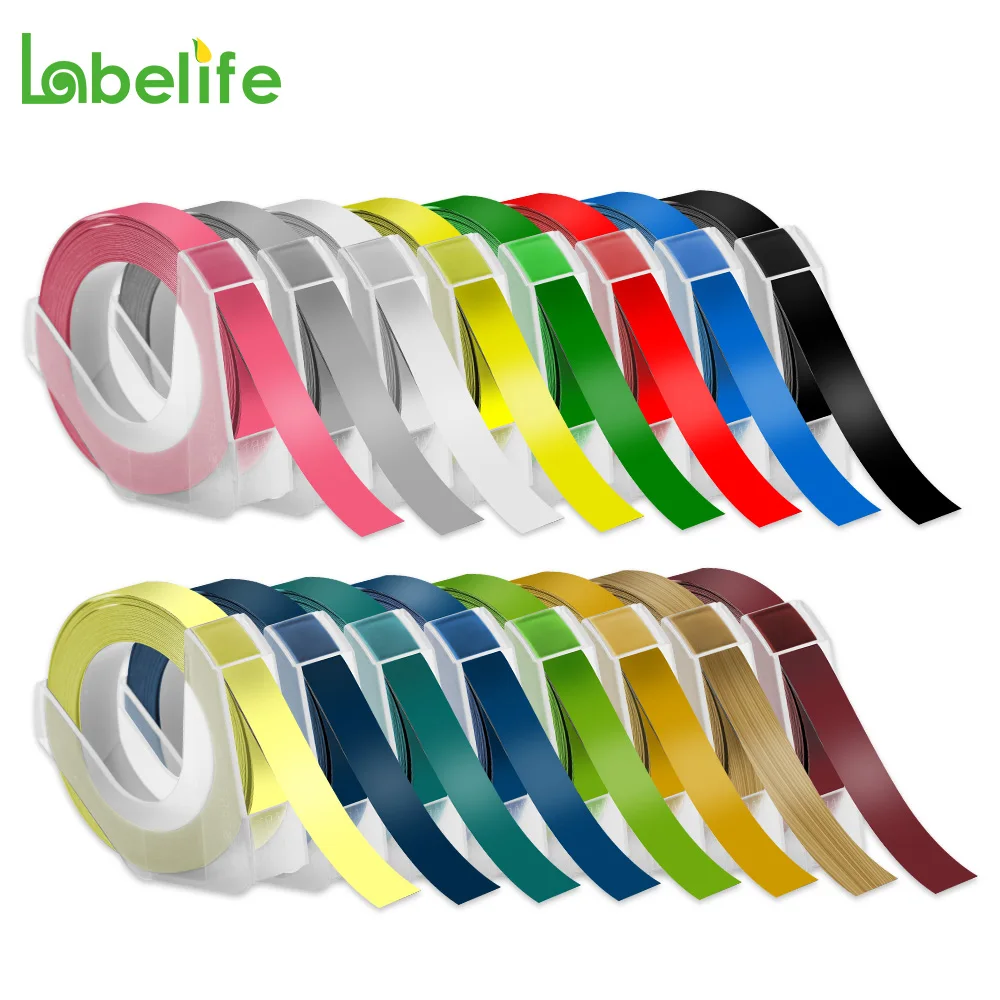 

Labelife 1 ролл Dymo 3D пластиковая лента с тиснением 9/12 мм совместимая с ПВХ этикеткой DYMO 1610 12965 1880 1540 Motex E101