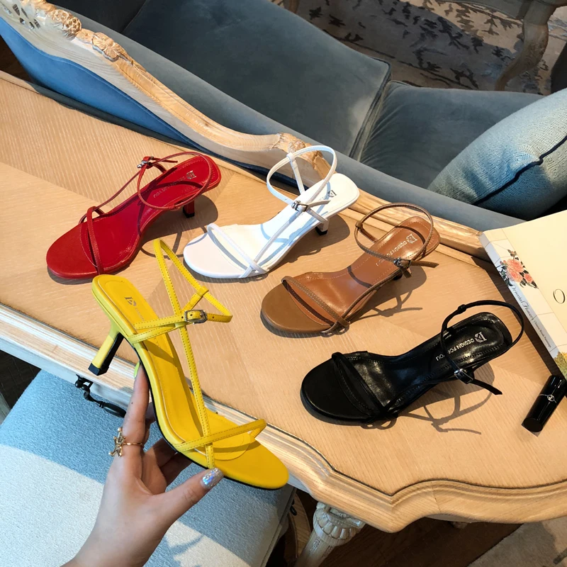 

Fashion Simple Style Women Sandals Narrow Band Thin High Heels Sandals Hot Sales Open Toe One Band Buckle Strap Sandals Pumps