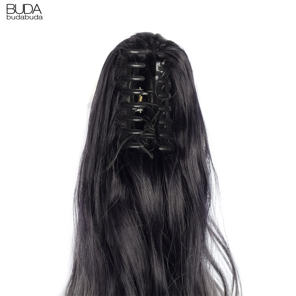 Budabuda 20Inch Long Curly Wavy Ponytail Synthetic Hair Extensions Fake Pony Tail Hair For White Women Pink Grey Blonde Color