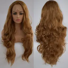 Коричневый объемная волна синтетические 13*3 дюймов Синтетические волосы на кружеве парик тепла Resistatn волокна волос боковой пробор природные для Для женщин вечерние парики