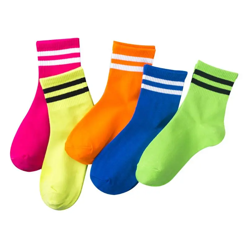 5Pair/Set Adults Soft Cotton Low Cut Ankle Socks Fluorescent Retro Sports Socks