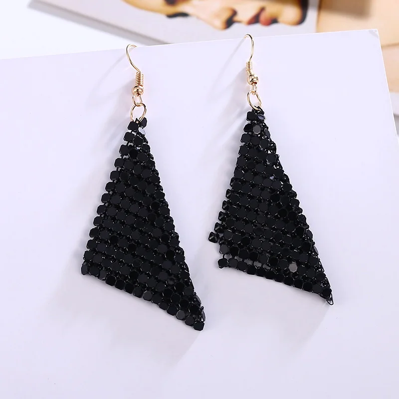 Black Earrings HOCOLE модная сетчатая серьга с блестками эффектный Шарм геометрические блестящие Висячие серьги для женщин ювелирные изделия Свадебные бриллианты - Окраска металла: Black Earrings