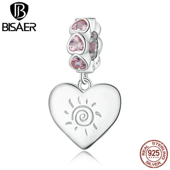 

BISAER Camera Photograph Beads 925 Sterling Silver Shiny Zircon Blue Charms Fit DIY Women Bracelet Necklace Pendant