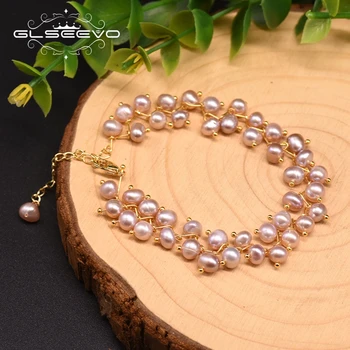 

GLSEEVO Handmade Natural Fresh Water Purple Pearl Bracelets For Women Wedding Femme Fine Jewelry bransoletki damskie GB0193A