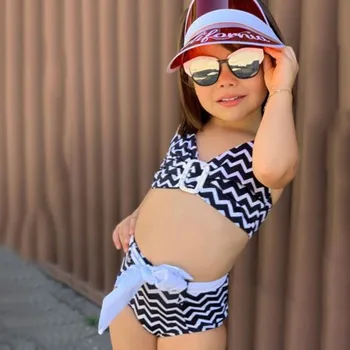 

New Toddler Kids Baby Girls Stripe Print Strap Swimsuit Beach Swimwear Bikini Set