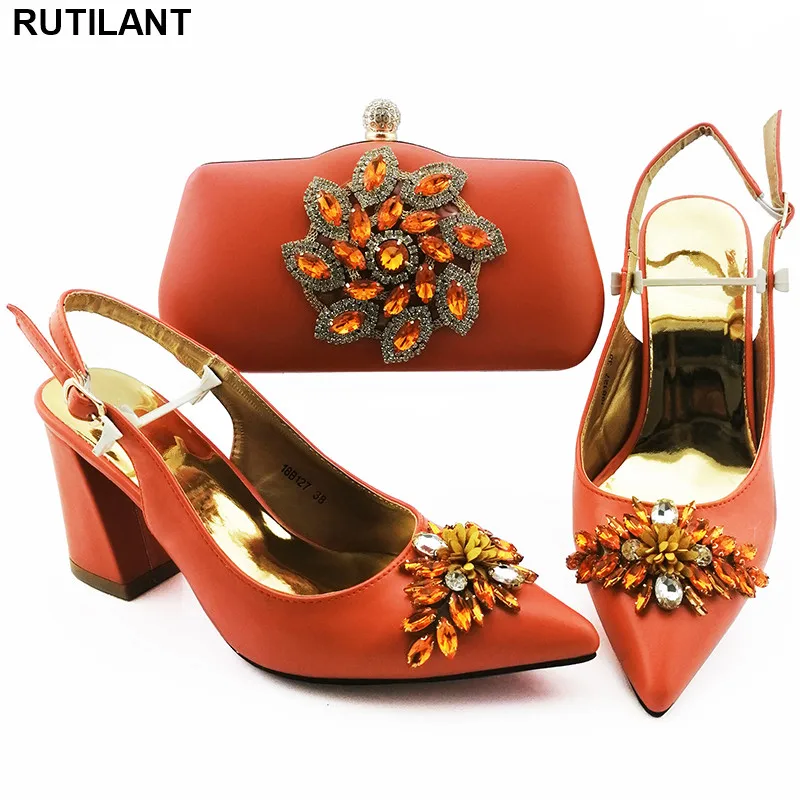 

African Matching Shoes and Bags Italian In Women African Bag and Shoe Set Orange Bag and Shoe Italian Women Slippers 2020 Party