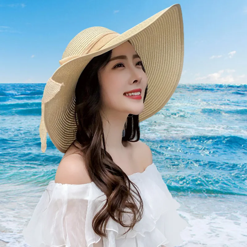 

Beach Hat Children Summer Seaside Outing Foldable Large Brimmed Straw Hat Sun-resistant Korean-style Versatile Large Brim Colleg