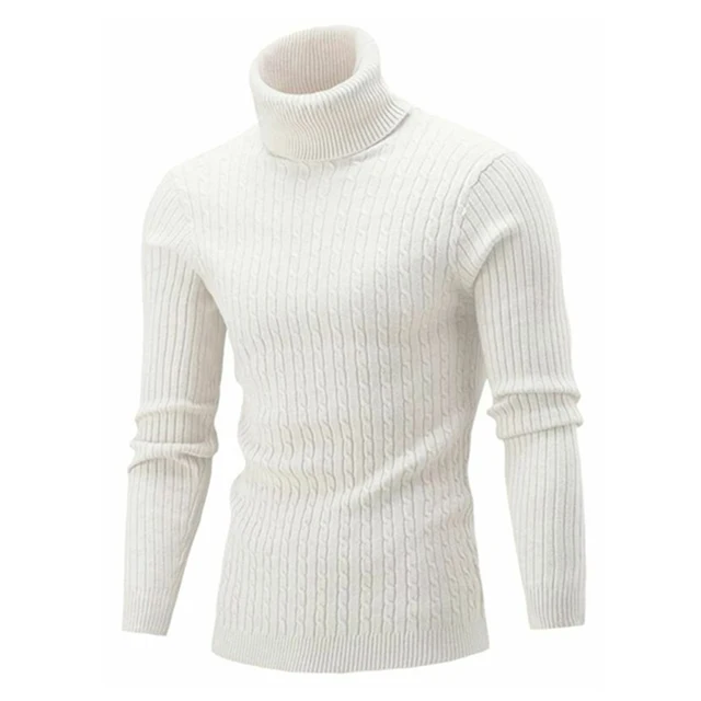2021 Men's Turtleneck Sweater Fall/Winter Men's Turtleneck Warm Knitted Sweater Warm Men's Sweater Men's Clothing White