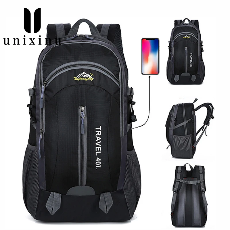 

Waterproof Casual Backpacks Unisex Black Travel Backpacks New Men Backpack USB Charging 40L Large Capacity Out Door For Male Bag