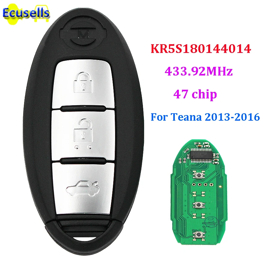 3 кнопки 433,92 МГц 47 Электрический чип S180144017 автоматический умный Автомобильный Брелок дистанционного управления с ключом для Nissan Teana 2013 KR5S180144014
