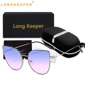 

LongKeeper Women Cat Eye Sunglasses Luxury Brand Vintage Metal Gradient Sun Glasses Ladies Mirror Eyewear With Case