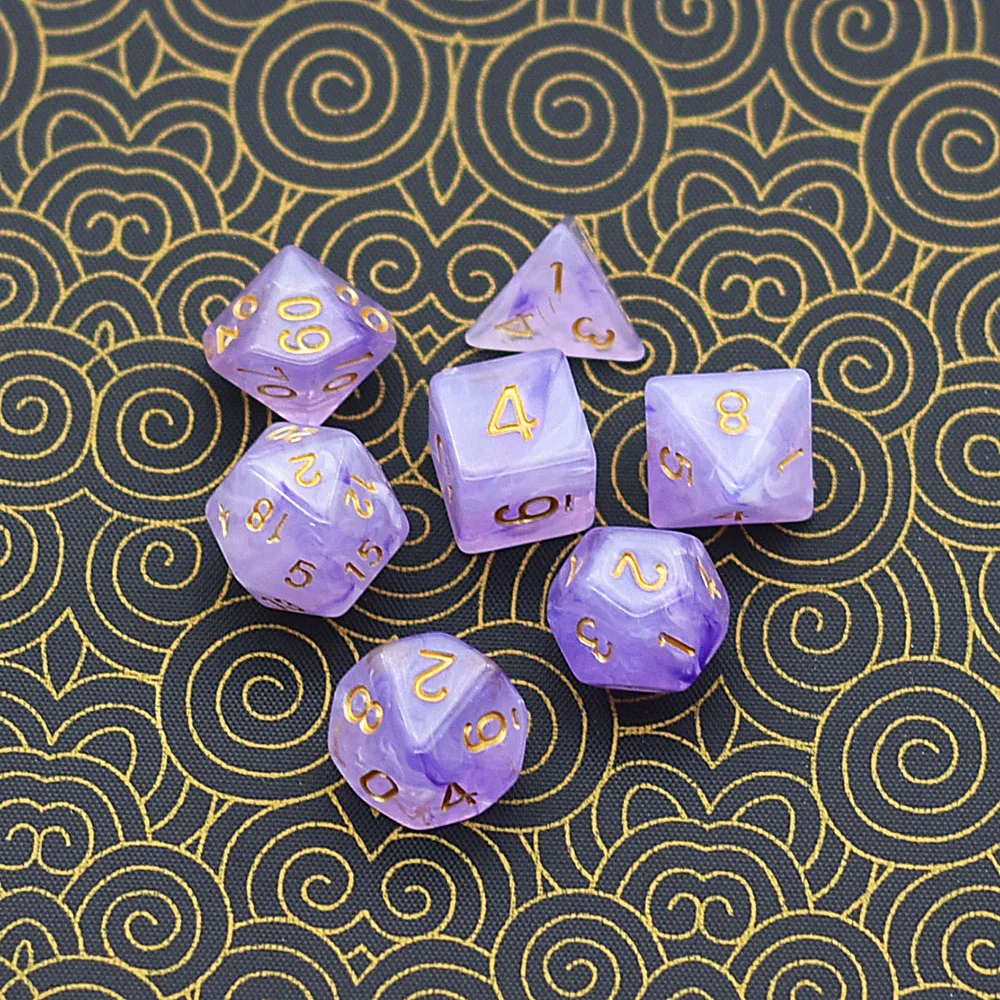 Poludie 7Pcs/Set Purple Swirl Dice Set D4~D20 DND Polyhedral Dice for Dungeons and Dragons Role Play Board Game RPG