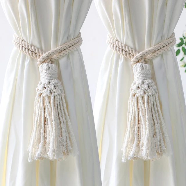 Macrame Curtain Tiebacks - Boho Rope Holdbacks Set