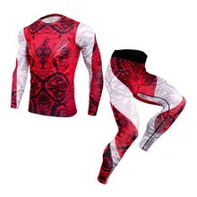 Мужской спортивный костюм компрессионная Одежда Фитнес тренировочный комплект термобелье ММА Рашгард Мужская быстросохнущая рубашка Спортивная одежда