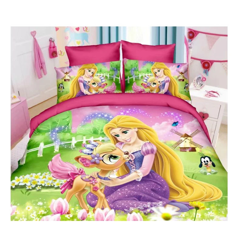 Rapunzel 4 3D печатных Постельное белье Эльзы из мультфильма "Холодное сердце", «Анна», «Рапунцель»; для девочек и мальчиков тонкие туфли постельное белье пододеяльник, наволочки для подушек для 0,9 м-1,2 м кровать - Цвет: Rapunzel 4
