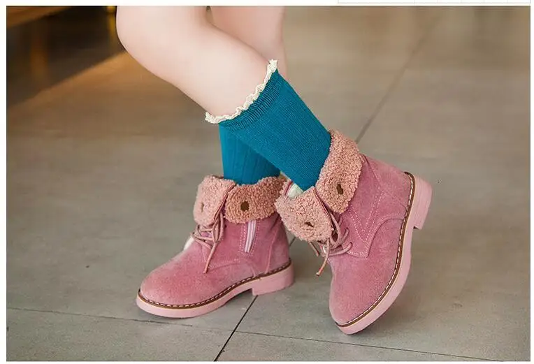 Новые зимние детские ботинки; Детские Популярные плюшевые элегантные модные ботинки martin для мальчиков и девочек; милая свободная обувь для девочек - Цвет: Pink