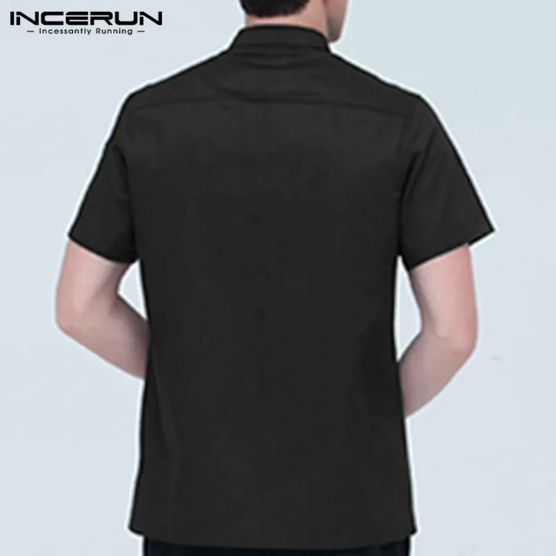 INCERUN, унисекс, униформа для кухни, ресторана, шеф-повара, короткий рукав, однотонный, стоячий воротник, официант, питание, обслуживание, одежда, топы, S-5XL