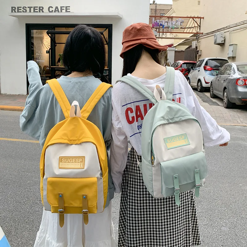 

School Bags Women Backpack For Teenager Girls Preppy Style Shoulder Bag Contrast Color Travel Backpack Female Mochila Rucksack