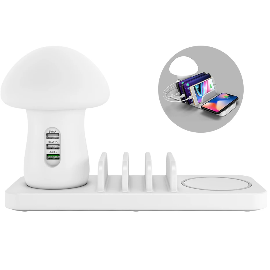 

Phone Wireless Charger Station For ZTE Axon 10 PRO 5G Mi Mix 3 Soft Light Night Lamp USB Charging Stand For iPad Huawei Samsung