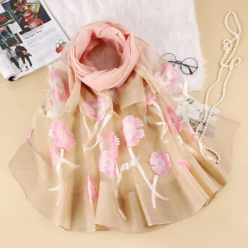 

2020 Summer Print Silk Scarf Oversized Chiffon Scarf Women Beach Pareo Cover Up Wrap Sarong Red