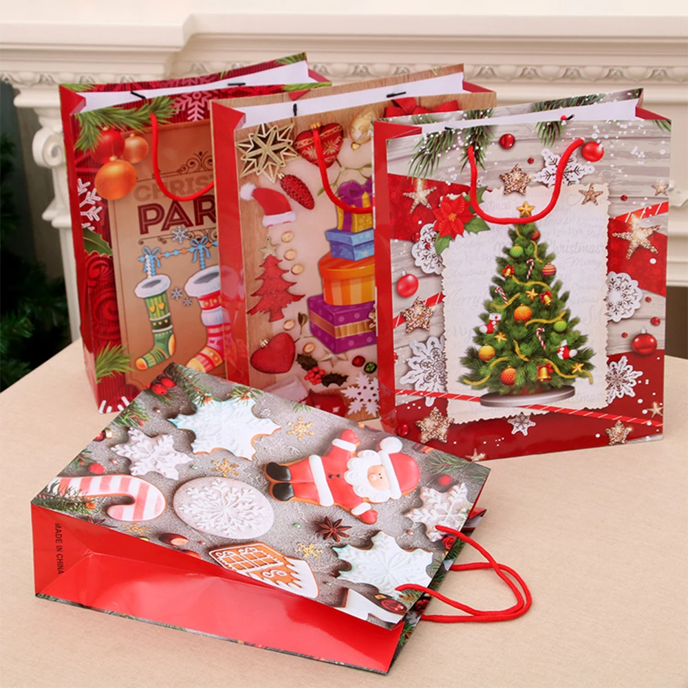 

new 6 Pcs Christmas Gift Bags Santa Sacks Kraft Paper Bag Kids Party Favors Box Christmas Decorations for Home New Year