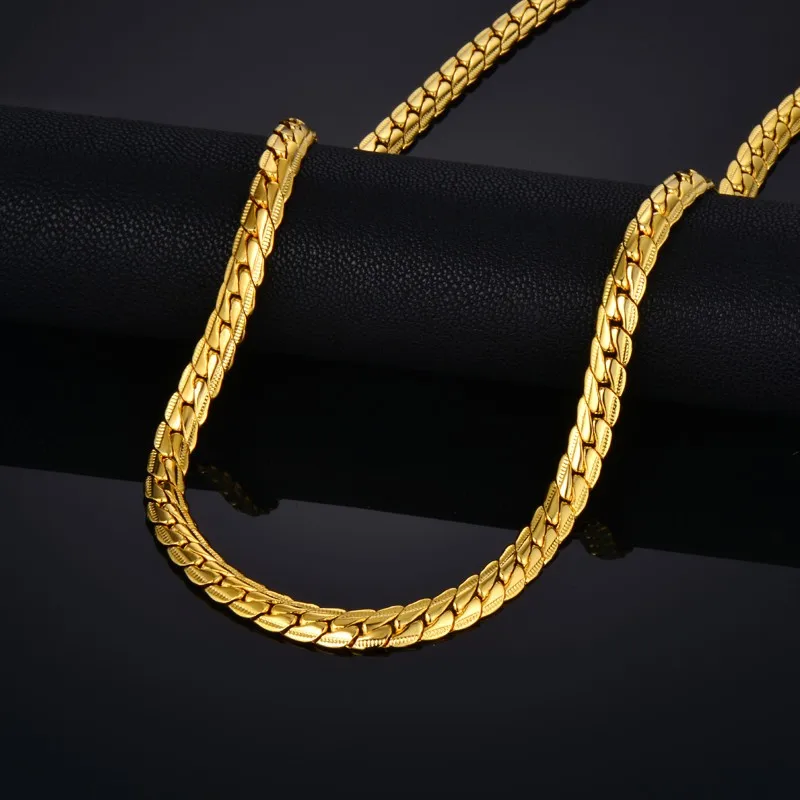 Silver Necklace Fashion Necklace Stainless Steel Necklace Metal Necklace Punk 4/7mm Embossing Flat Snake Chain Necklace Gold/Silver Color Stainless Steel Chains For Men Women Fashion Jewelry 18"-29"
