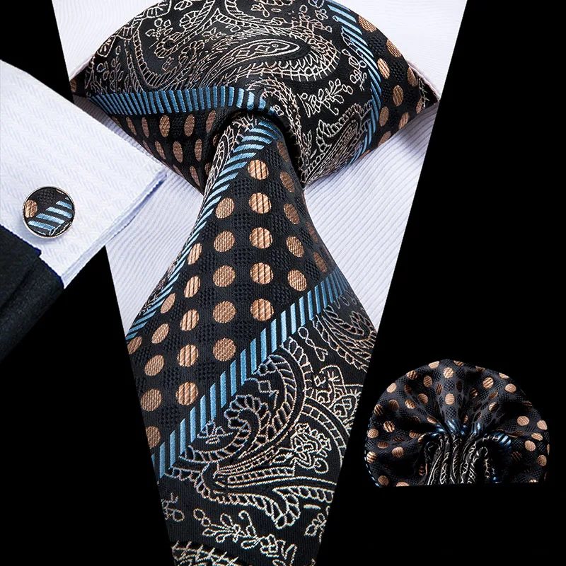 SN-1641 Hi-Tie Модные синие шелковые галстуки для мужчин Пейсли и полоса шеи галстук платок набор запонок для мужчин костюм деловой свадьбы