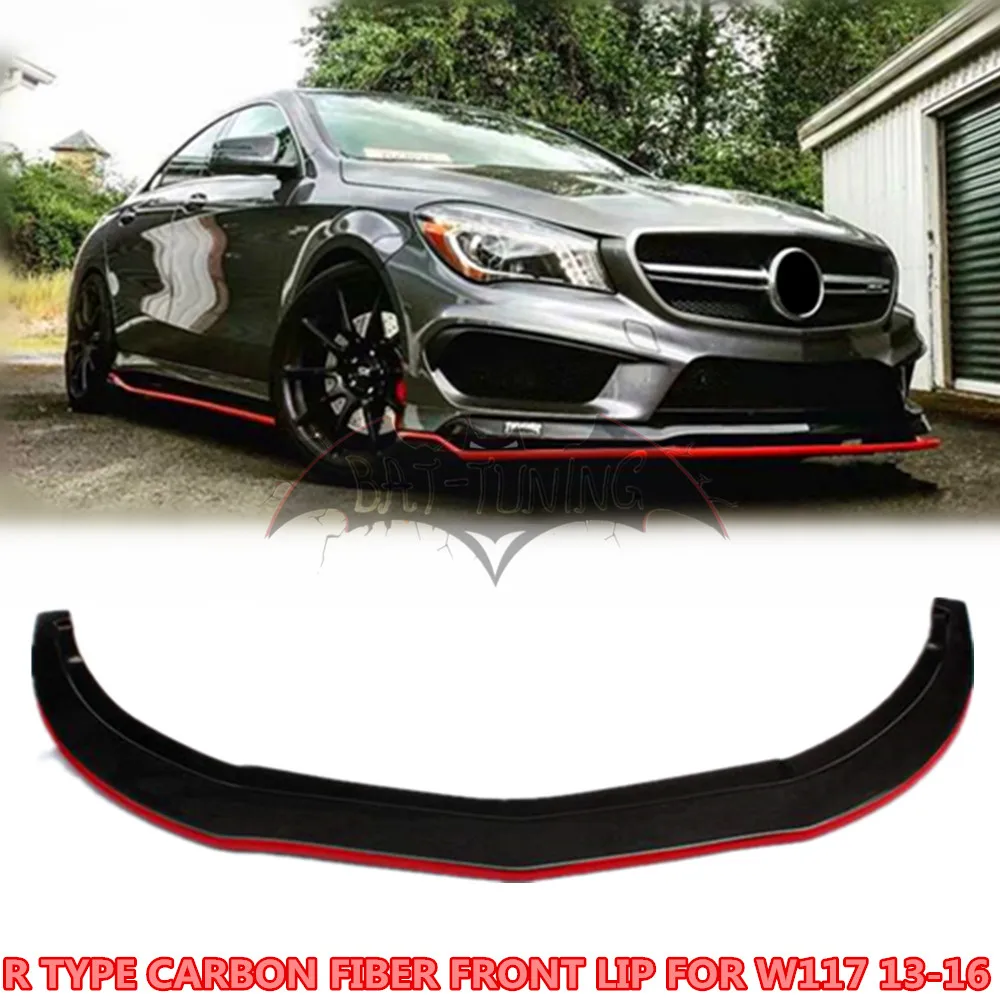 R Тип красная линия углеродное волокно передняя губа для Mercedes W117 CLA Class CLA200 CLA220 CLA45