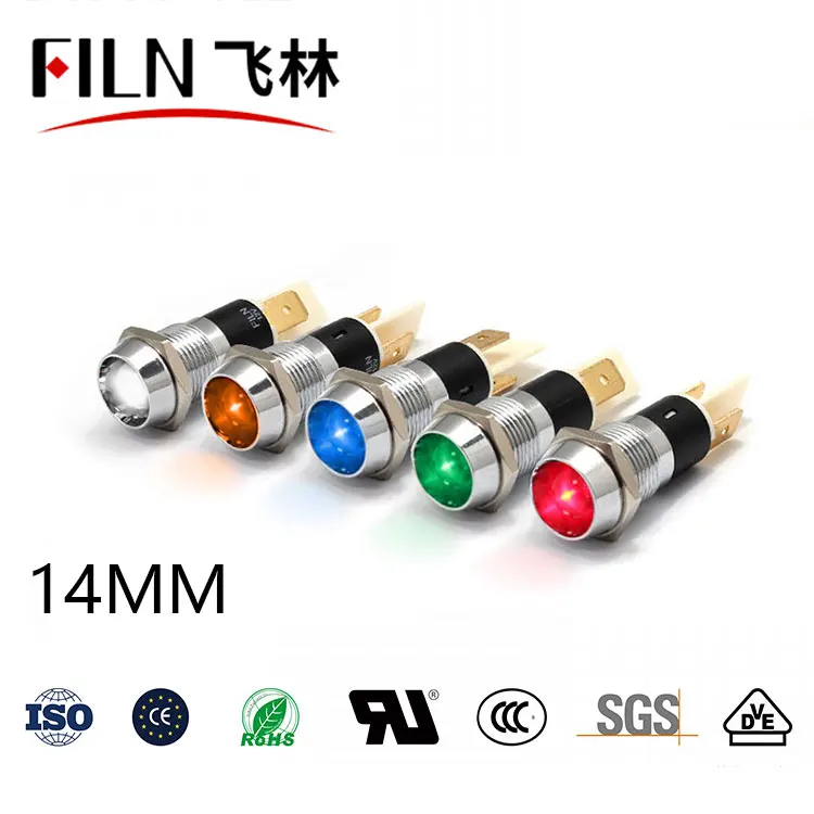 

FILN Metal 14mm 12v 24v 220v 110v signal lights high quality led indicator lights with soldering pin