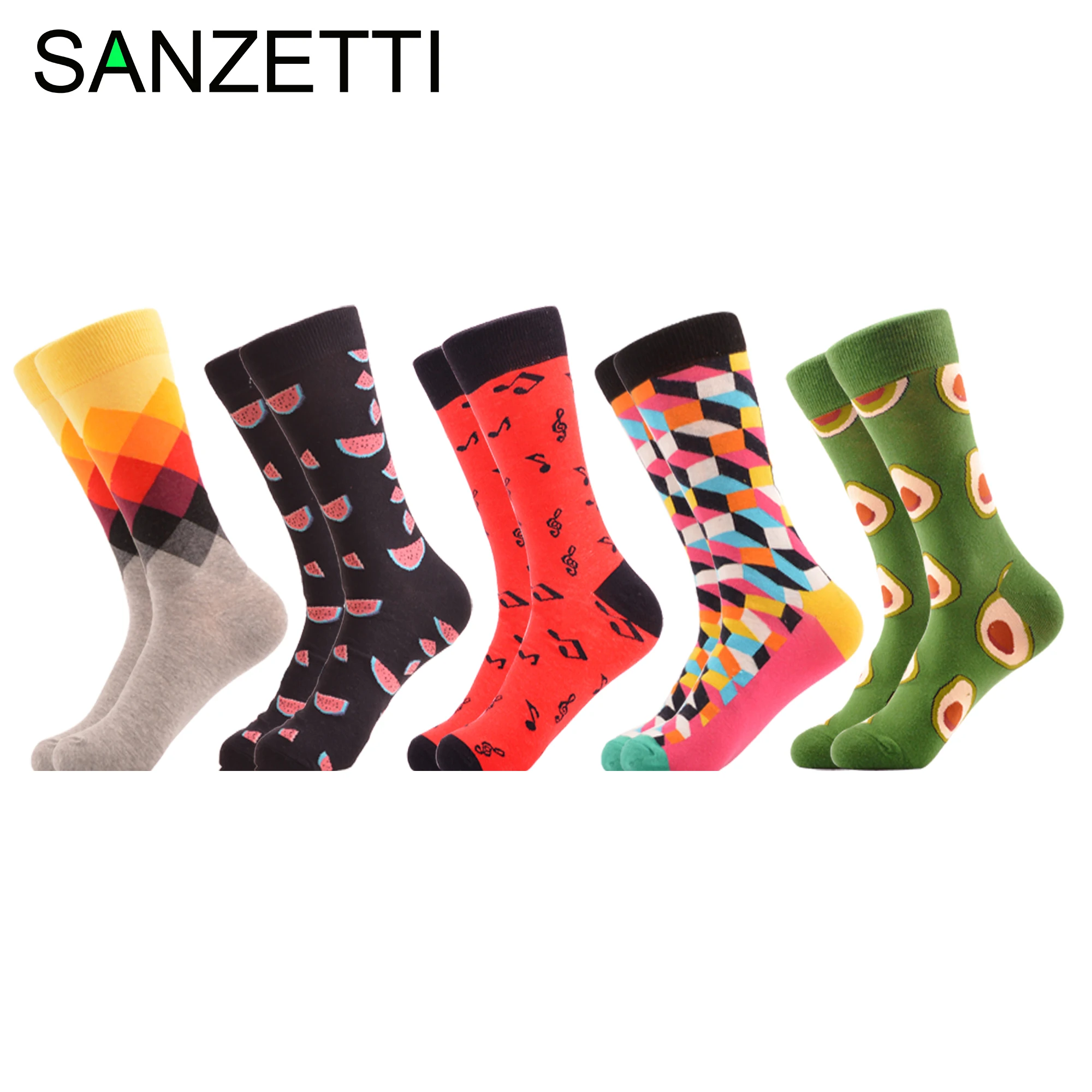 

SANZETTI 5 Pairs/Lot Men's Classic Combed Cotton Casual Dress Socks Grid Funny Party Socks Business Novelty Long Socks for Gifts